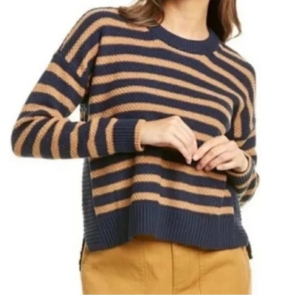 Madewell PickfordStriped Navy and Tan Sweater Size Small